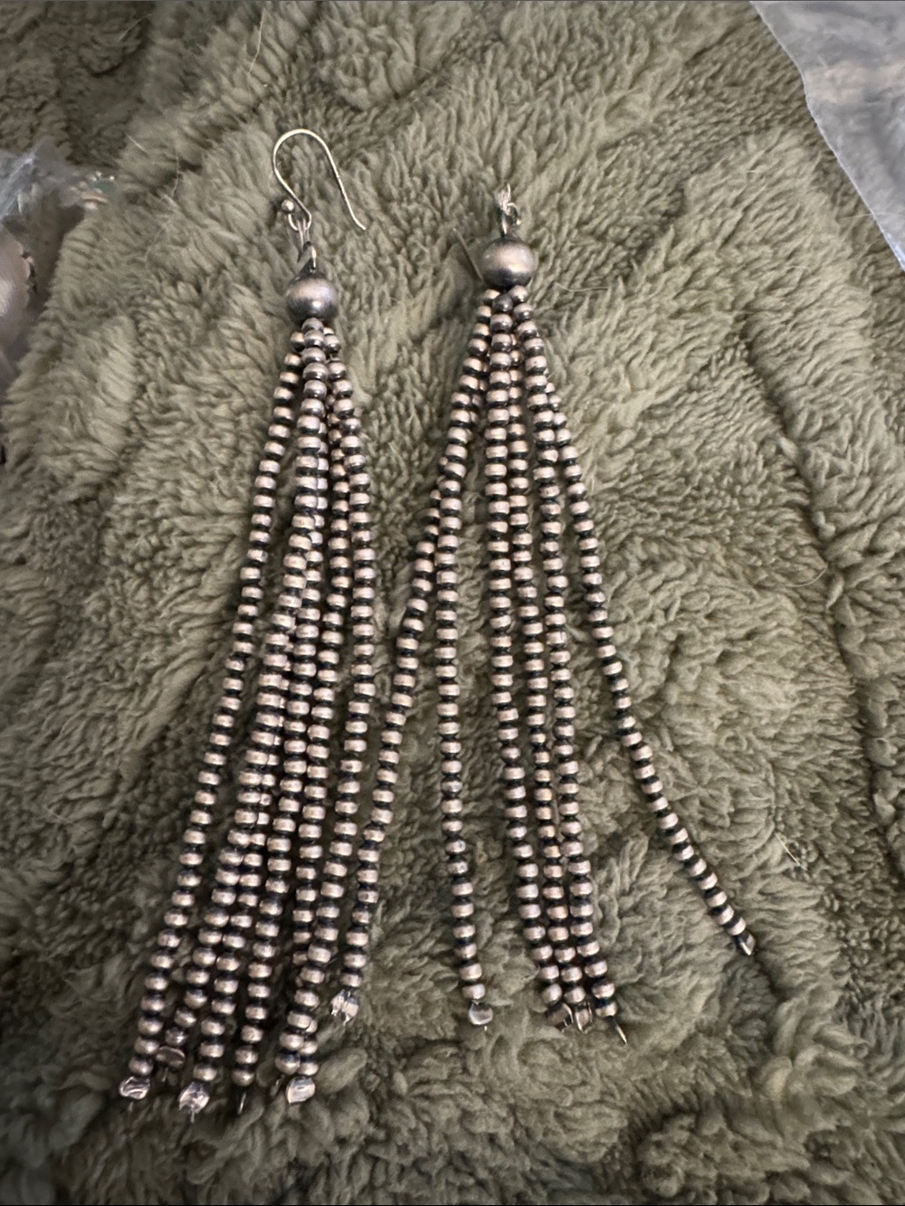 “Shoulder Dusters” 925 Silver Pearl beads Tassel Drop Earrings